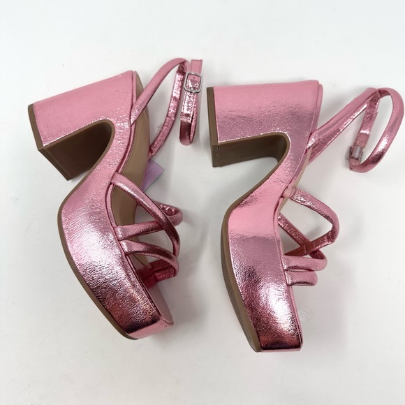 Wild Fable Women's Metallic Pink Chunky Block High Heel Sandals Memory Foam - Picture 4 of 13